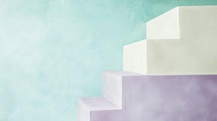 Poster - Purple and white pedestal set against a turquoise background creates a modern and stylish display, ideal for showcasing products or artwork