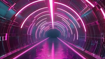 Fototapete - A vibrant tunnel illuminated with stunning pink neon lights, creating a futuristic and dynamic atmosphere.