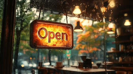 Poster - Vibrant Open Sign Hanging on Glass Door
