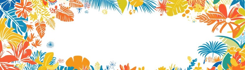 Sticker - Colorful tropical leaves border with white background.