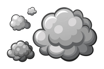 Cartoon Grey Smoke Clouds - Puff Fog, Explosion, and Steam Effects for Animation or Game Design.