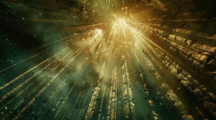 Ethereal Glow: Light Rays Expanding in All Directions from a Central Core