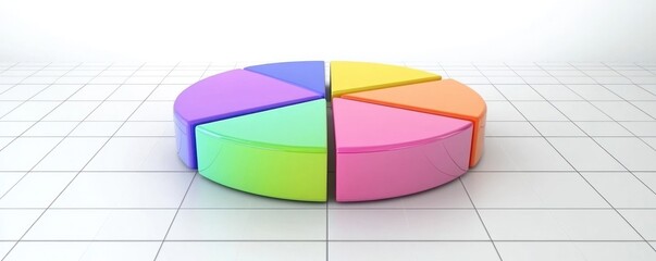 Wall Mural - Colorful 3D pie chart with six segments on a white grid.