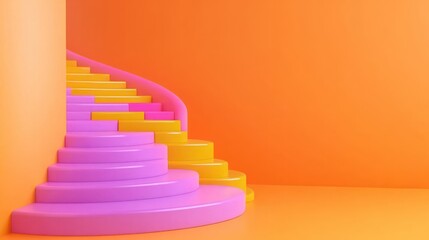 Canvas Print - Colorful spiral staircase against an orange wall.