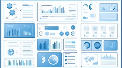 Canvas Print - A collection of various business charts and graphs in a blue color scheme.