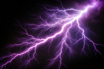 Symmetrical purple lightning on black sky background