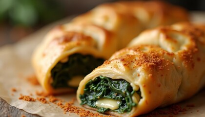 Canvas Print -  Deliciously baked spinach and cheese calzone ready to be savored