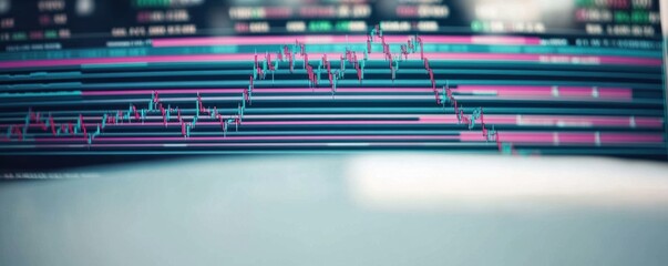 Canvas Print - Abstract Close-up of a Computer Screen Displaying a Stock Market Chart.