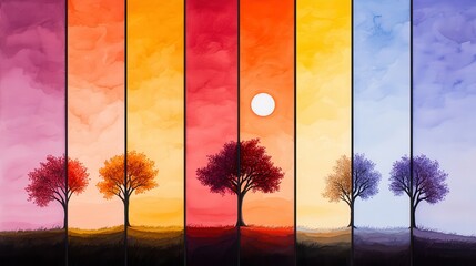 Sticker - Seasons of a Tree Watercolor Painting