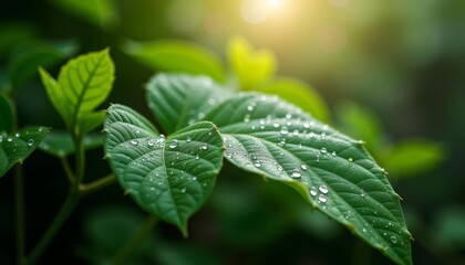 Canvas Print -  Dewdrops on a leafy morning