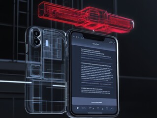 Sticker - Smartphone with X-ray view, displaying text on screen.