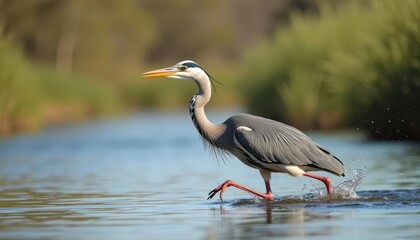 Wall Mural -  Graceful heron strides through tranquil waters