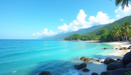 Poster -  Tranquil tropical beach inviting under clear skies