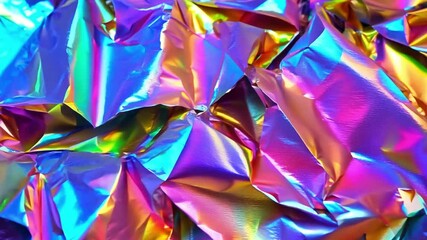 Poster - The shiny, crinkled foil displays a tapestry of vibrant colors, reflecting light in an array of playful patterns. This texture serves as a striking backdrop for artistic designs.