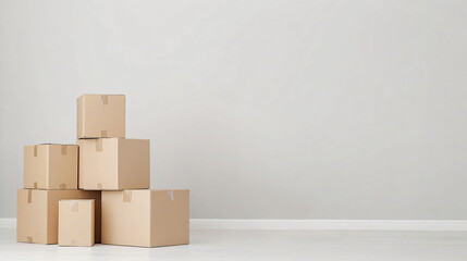 Poster - Sturdy boxes stacked in pristine room create fresh and organized atmosphere