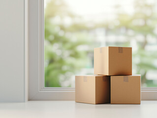 Poster - Minimal decor with boxes arranged near window, creating serene atmosphere