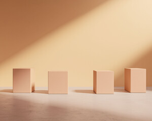 Poster - Minimalist design with pastel cubes casting shadows on warm wall