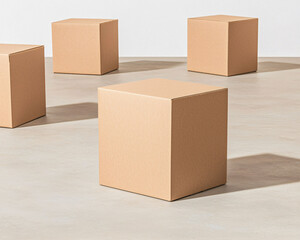 Poster - Minimalist cardboard boxes create interesting shadows on light floor