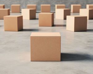 Poster - Minimalist boxes create intriguing shadows on concrete floor