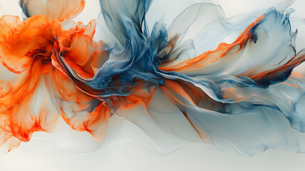 Poster - A painting of a flower with blue and orange petals. The painting is abstract and has a lot of texture. The colors are bright and bold, giving the painting a sense of energy and movement