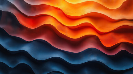 Poster - A colorful wave with blue, orange, and red stripes. The colors are vibrant and the wave appears to be made of different shades of blue, orange, and red