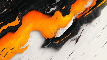 Poster - A painting of a black and orange line with a white background. The painting has a bold and dynamic feel to it