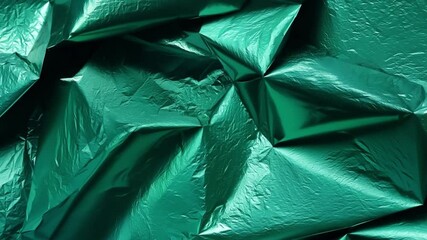 Poster - The vibrant green foil showcases an array of folds and creases, creating a visually captivating texture. Soft light enhances its glossy surface, inviting exploration.