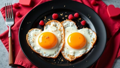 Poster -  Hearty breakfast heartshaped eggs heartwarming meal