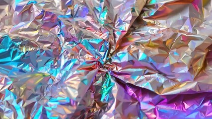 Leinwandbilder - A close-up view of crumpled metallic foil shows a vibrant array of colors reflecting in bright sunlight, creating an abstract visual effect.