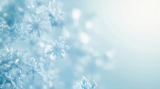 Elegant cold season abstract background featuring floating snowflakes and soft blue gradients, isolated on white