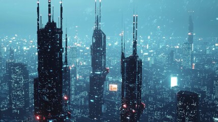 Poster - Futuristic Cityscape with Advanced Communication Technology