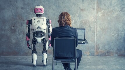 Poster - Businesswoman with Robot in Modern Workspace
