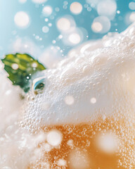 Wall Mural - Sparkling bubbles rise in refreshing iced cream soda, creating vibrant and lively atmosphere. bright colors and effervescence evoke sense of joy and summer fun