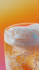 Wall Mural - refreshing glass of iced cream soda with frothy bubbles, showcasing delightful blend of flavors and textures. vibrant background enhances drinks appeal, making it perfect treat