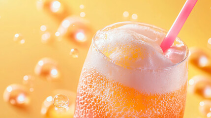 Wall Mural - frothy foam tops vibrant iced cream soda, creating refreshing and delightful drink experience. brigh