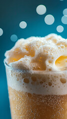 Wall Mural - cream soda topped with foam, showcasing refreshing beverage with bubbles and vibrant background. bri