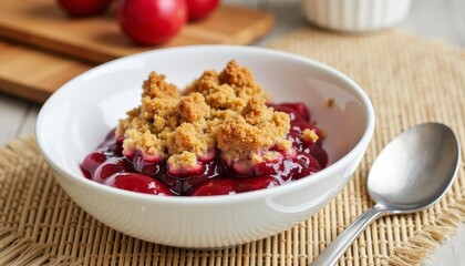 Canvas Print -  Delicious cherry crumble dessert ready to be savored