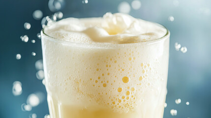 Wall Mural - refreshing glass of cream soda with frothy foam, bubbles rising, and bright background creates delig