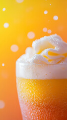 Wall Mural - vibrant cream soda topped with foam, showcasing refreshing drink with bubbles and colorful gradient 