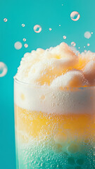 Wall Mural - vibrant cream soda with frothy foam and bubbles, creating refreshing and inviting drink. colorful la
