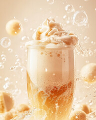 Wall Mural - creamy foam tops refreshing iced cream soda, creating delightful summer drink experience. bubbles an