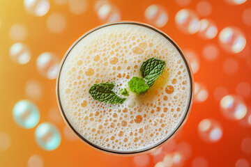 Wall Mural - refreshing cream soda topped with mint foam, featuring bubbly background that enhances its vibrant a