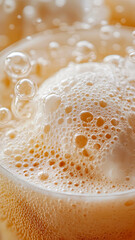 Wall Mural - creamy bubbles rise in refreshing iced cream soda, capturing essence of summer. bright, fizzy textur