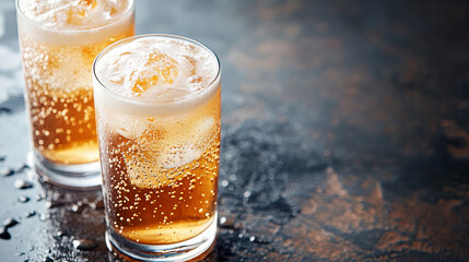 Wall Mural - refreshing sparkling cream soda with foam bubbles, served in clear glasses. fizzy drink is perfect f