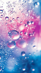Wall Mural - Bubbles and droplets create mesmerizing pattern on colorful background, evoking refreshing and cool sensation. interplay of light and water adds depth and intrigue