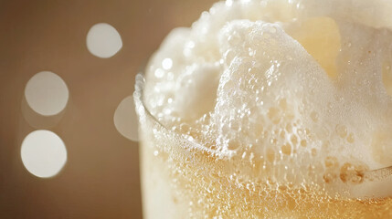Wall Mural - sparkling cream soda with foam creates refreshing and bubbly experience. close up captures effervesc