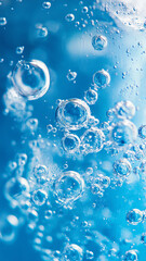Wall Mural - bubbles rise in refreshing blue background, creating lively and invigorating atmosphere. this captur