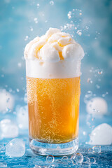 Wall Mural - Sparkling cream soda with whipped foam, served in glass, creates refreshing and bubbly drink experience. vibrant colors and frothy top evoke sense of joy and indulgence