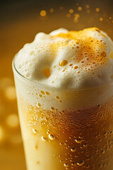 Wall Mural - refreshing iced cream soda with frothy foam and bubbles, perfect for hot day. golden hue and sparkli