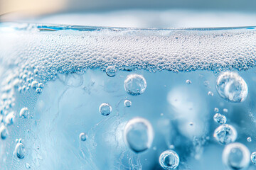 Wall Mural - refreshing bubbles in glass of iced soda create vibrant and inviting scene, showcasing effervescence